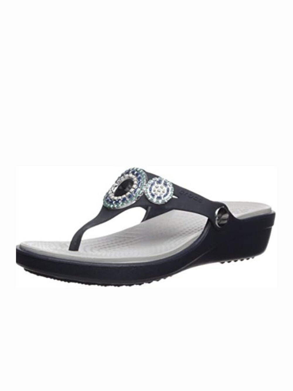 Crocs Sanrah Diamante Wedge Flip sandals In Navy With Turquoise Size 6